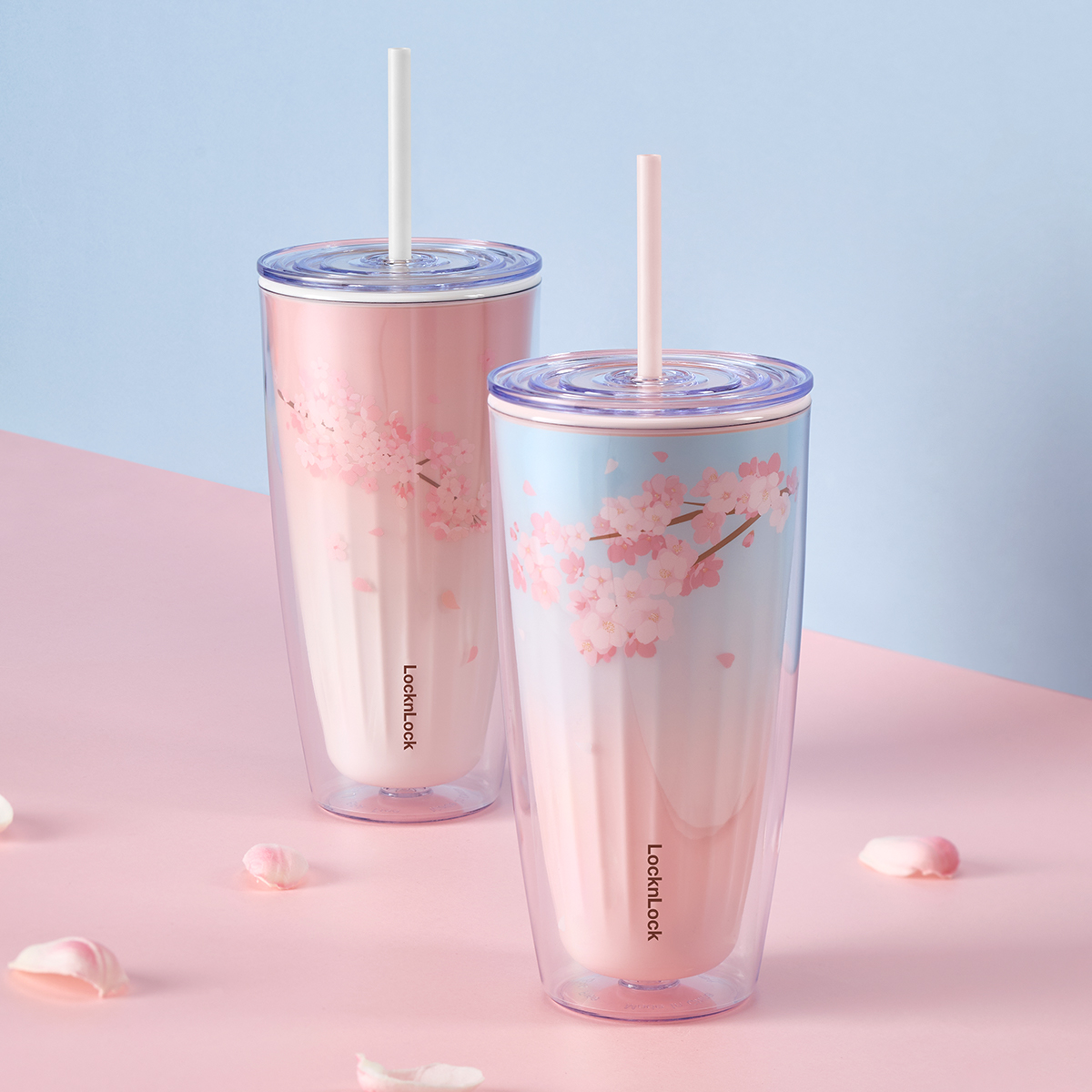 Ly Nhựa 2 Lớp LocknLock Kèm Ống Hút Cherry Blossom Double Wall Cold Cup 750nl - 2 Màu (Hồng, Trắng) - HAP522PIK, HAP522WHT